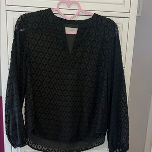 Loft petites black textured LS blouse